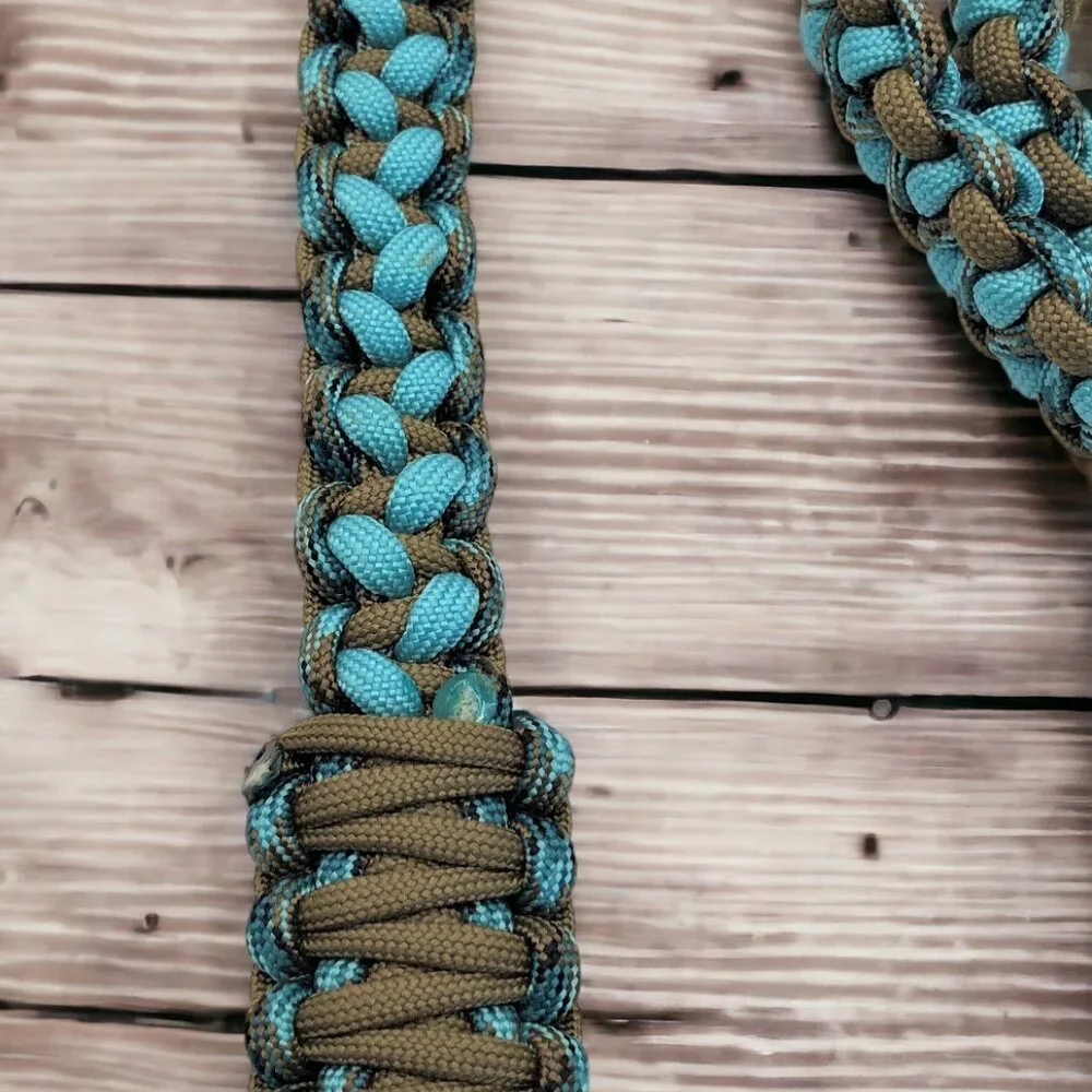 5' Dog Leash ~ Turquoise & Brown Paracord w/ Extra Traffic Handle ~ Heavy Duty